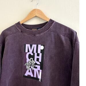Vintage 90s Pigment Dyed Michigan Crewneck Sweatshirt Boxy Fit Men's Large